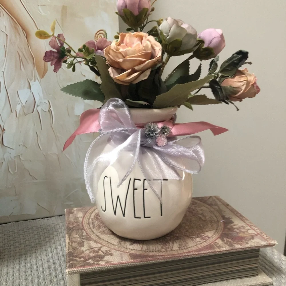 Decorative 'Sweet' Pink and Cream Floral Vase Accent